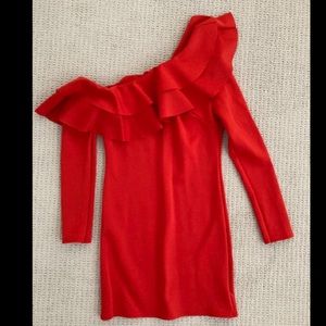 One shoulder red dress